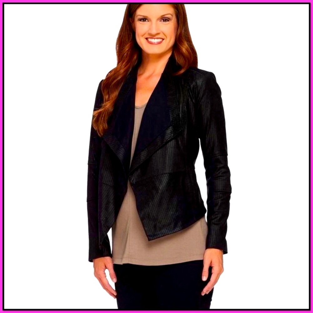 🔥EUC🔥G.I.L.I.(Get It Love It) Open Front Tonal Print Leather Jacket w/ Pockets